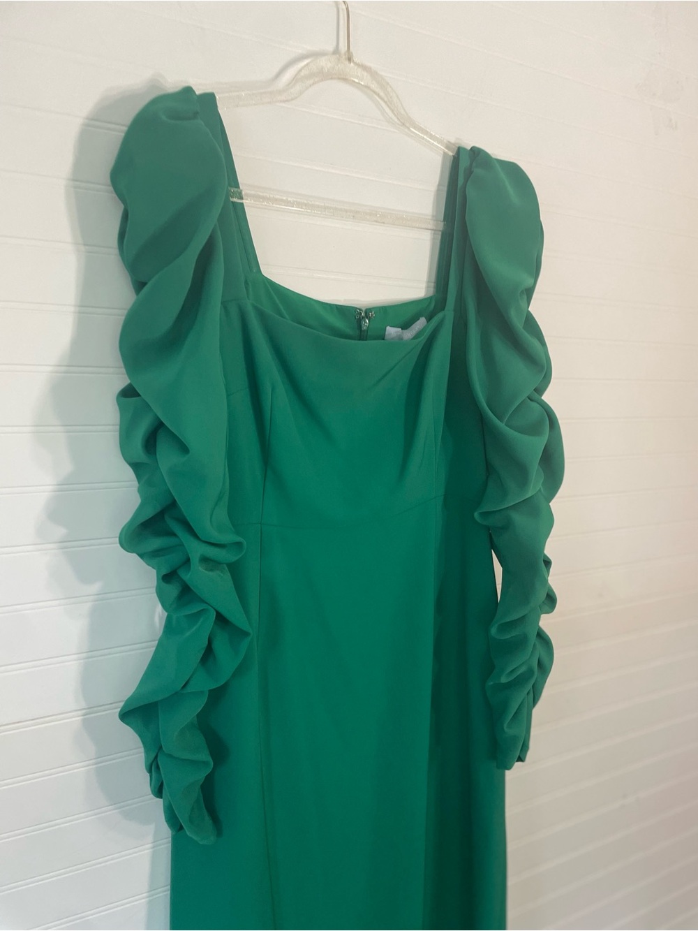 Antonio Melani Elena Square Neck Long Ruched Sleeve Midi Dress NEW Size 12 Green - Picture 3 of 7